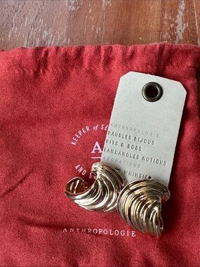 Anthropologie Shiny Gold Sculpted Wave Earrings